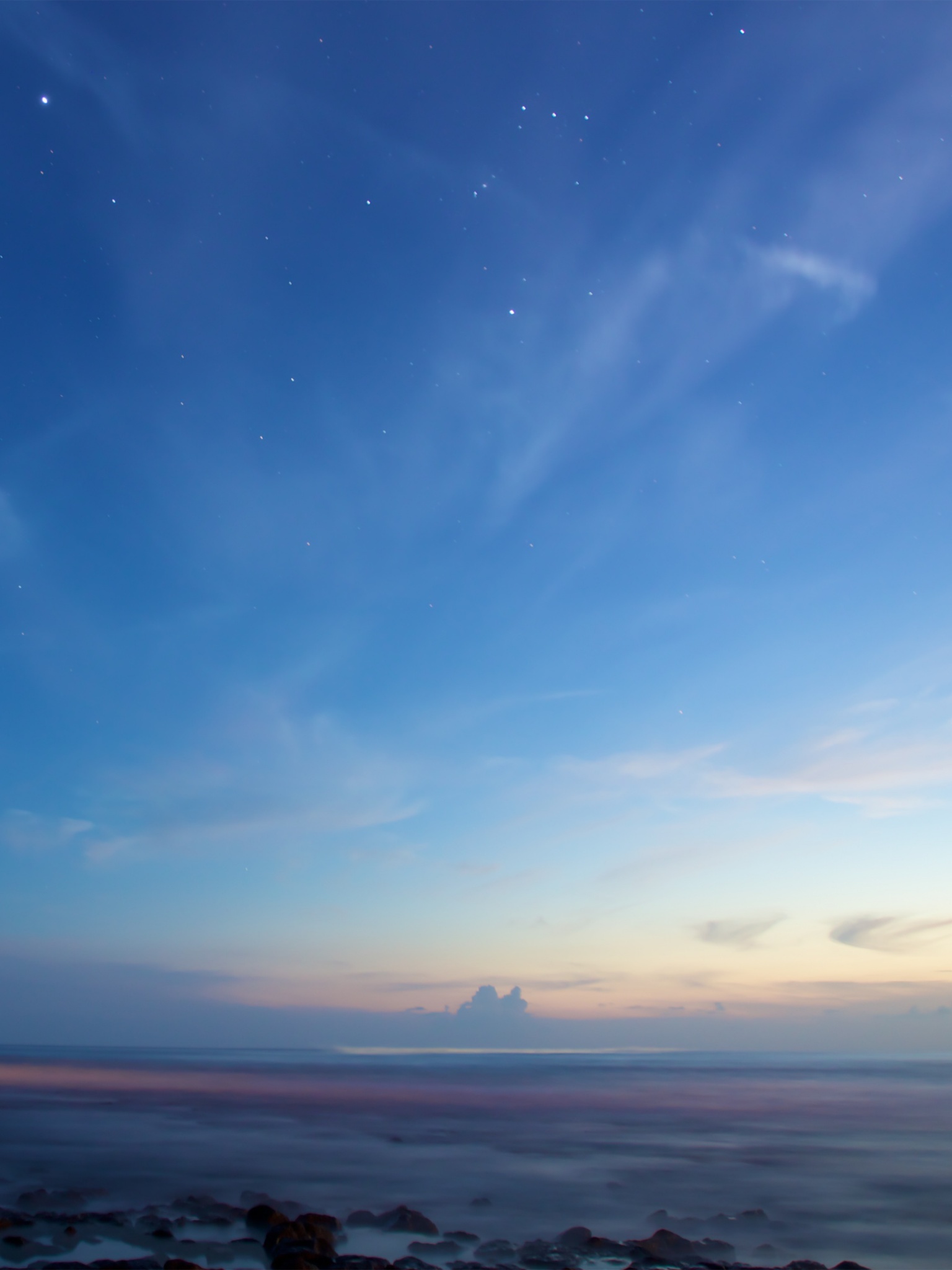 Clear sky Wallpaper 4K, Sunset, Dusk, Blue Sky, Starry sky, Horizon